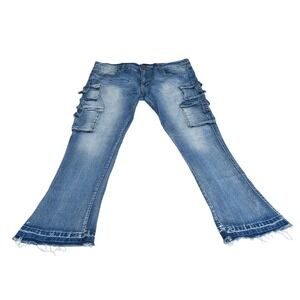 WMAEA Mens Stacked Fit Cargo Jeans 40x36 Distressed Flare Denim Pants Y2K